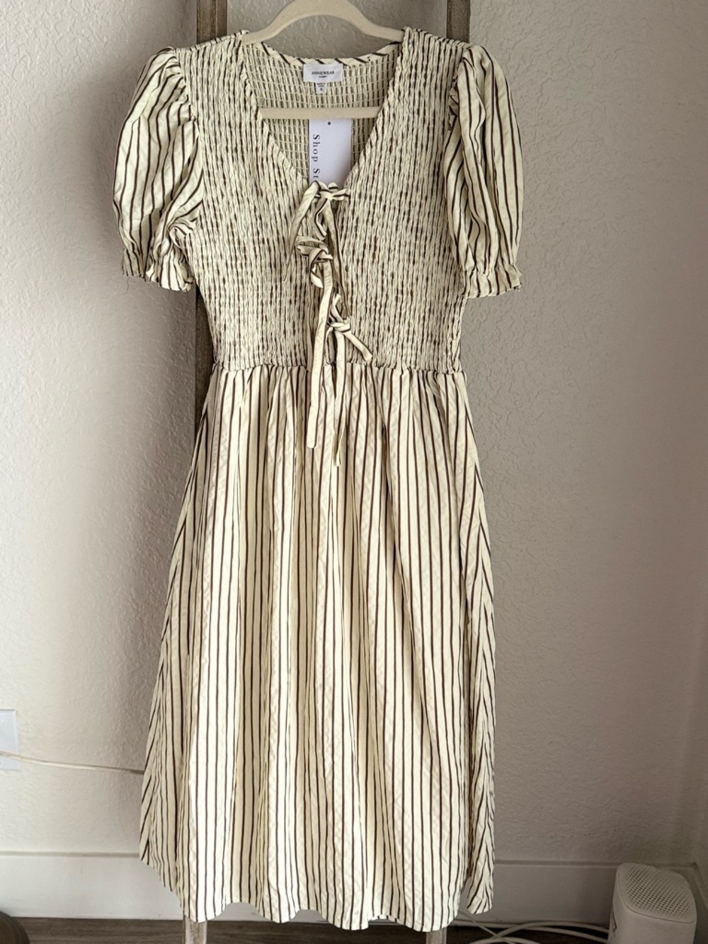 Shop Stevie Cream Midi Dress with Black Stripes